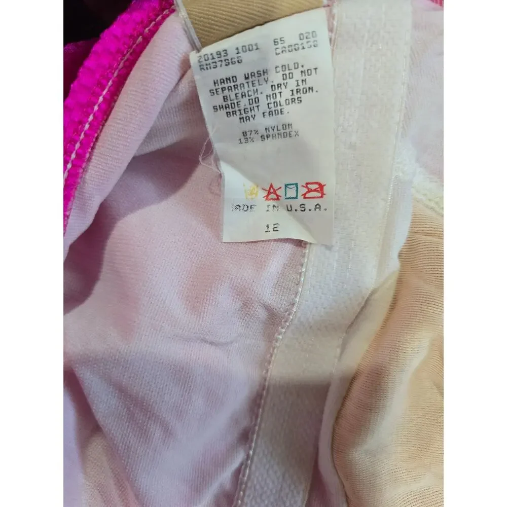Vintage Le Cove Hot Pink Textured One Piece Swimsuit Size 12 Made in USA - Picture 6 of 9